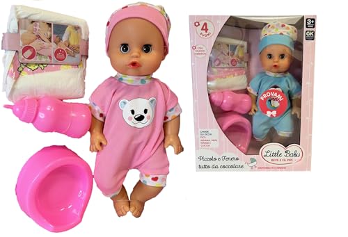 Trinkende und Pipi Sprechende Puppe mit Töpfchen Babyflasche Windel Puppe 32 cm mit Pyjama weinende Puppe schließt die Augen ruft Mama Papa Schnuller Puppe wie ein echtes Kind von Generisch