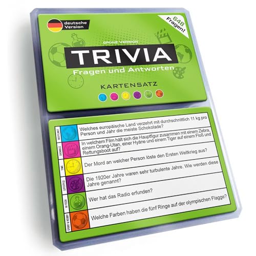 Trivia Kartensatz, Fragen und Antworten, Erweiterungsset, Gesellschaftsspiele, Quiz, Pubquiz [German Language] (Grüne Version) von Trivia Quiz Cards