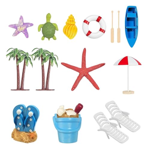 Tropische Cupcake-Dekorationen,Tropischer Cupcake-Topper,15X Miniatur- -Cupcake-Dekorationen | Palmen, Liegestuhl, Strandschirm, Eimer, Tortenaufsatz-Set für Gartenpflanzenpool von Generisch