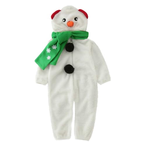 Unisex Baby Weihnachten Romper Cute Warm Cartoon Schneemann Cosplay Lange Ärmel Reißverschluss Schal Verdickte Fleece Overall Outfits Winter Kleinkind Jungen Mädchen Kinderkleidung (White, 3-6 Months) von Generisch