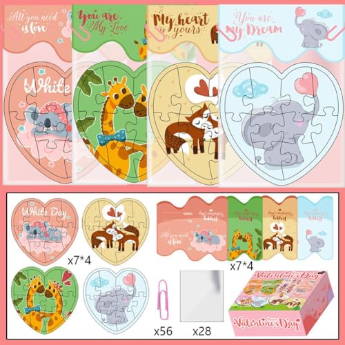 Valentinstag Kinder Puzzle Karten Set 28pcs Cartoon Love Puzzle mit Graffiti Dekoration Aufkleber, Geschenk Urlaub Für Spielzeug von Generisch