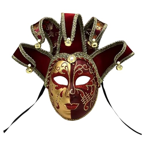 Venezianische Karnevalsmaske Clown Maske mit Glocken Glitzer Elegante Halbmaske für Erwachsene Handgefertigte Maske mit Barockdesign Perfektes Kostümzubehör für Maskerade Party Karneval von Generisch