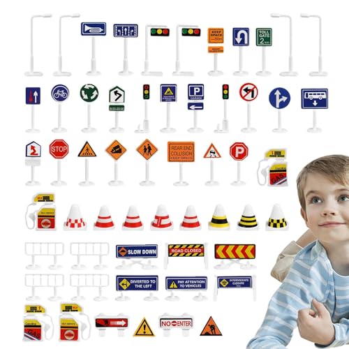 Verkehrszeichen für Kinder spielen, Verkehrszeichen-Spielzeug für Kinder,Straßenschild-Spielzeug-Spielset für Kinder Sicheres Parkszenen-Wegweiser-Spielzeug für Zuhause, Schule, Auto, Reisen und im von Generisch