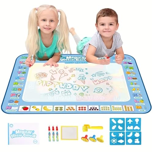 Wasser Doodle Matte - 80 x 60cm Aqua Magie Wasser Zeichnung Matte mit Magie Stifte, Stempel, Formen keine Unordnung Färbung Malerei pädagogische Geburtstag Geschenk für Kinder Jungen Mädchen Spielzeug von Generisch