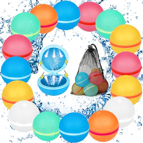 Wiederverwendbare Wasserbomben 16 Stück & 1 Mesh Bag, Magnet Selbstschließend Wiederverwendbar Schnell Wiederbefüllbare Silikon Wasserbombe für Wasserspielzeug Strandspielzeug Pool Spielzeug Wiederverwendbare Wasserbomben 16 Stück & 1 Mesh Bag, Magnet Selbstschließend Wiederverwendbar Schnell Wiederbefüllbare Silikon Wasserbombe für Wasserspielzeug Strandspielzeug Pool Spielzeug von Generisch