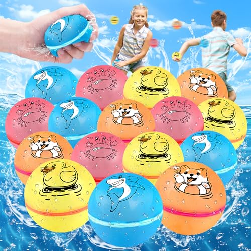 16pcs Wasserbomben Wiederverwendbar Selbstschließende Magnetisch, Wiederbefüllbare Wasserbomben für Kinder und Erwachsene, Wasserballons für Outdoor, Pool, Wasserpark geeignet, Spaß von Generisch