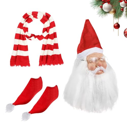 Weihnachten Cosplay Maske, Weihnachten Bartmaske mit Schal und Socken, Urlaub Kostüm Set, Cosplay Dress Up Requisiten für Bühnenauftritt von Generisch