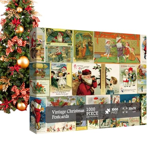 Weihnachts-Adventskalender-Puzzle, Countdown-Kalender-Puzzle-Spielzeug - Weihnachten Advent Countdown Postkartenpuzzle 1000 Teile - Familien-Spieleabend-Puzzle für Erwachsene und Kinder für Klassenzim von Generisch