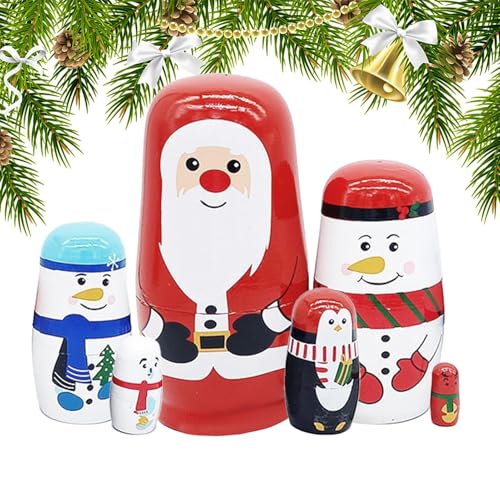 Generisch Weihnachts-Nistpuppen für Kinder,Weihnachtsbaum-Nistpuppen, Handgefertigte Weihnachtspuppe aus, Russische Nistpuppen-Figuren, Weihnachtsdekorationen für Kinder, Weihnachtszimmerdekoration von Generisch