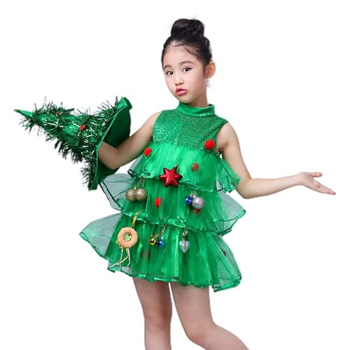 Weihnachtsbaum-Kostüm für Kinder, Weihnachtskostüme für Mädchen - Kostümkleid in Weihnachtsbaumform für kleine Mädchen - Mädchen-Weihnachts-Cosplay-Outfit-Kleid für Bühnenauftritt, Cosplay, Karneval, von Generisch