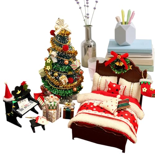 Weihnachtsdekorationen, Miniaturpuppenhaus Accessoires für Kinder und Sammler, Urlaubsmöbelmodell mit festlichen Details, Baumbett Klavier -Set für Home Party Display Weihnachtsdekorationen, Miniaturpuppenhaus Accessoires für Kinder und Sammler, Urlaubsmöbelmodell mit festlichen Details, Baumbett Klavier -Set für Home Party Display von Generisch