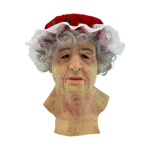 Weihnachtsgeschenke für Frauen UK Weihnachtsmann Kopf Set Weihnachtsmütze weißer Bart Opa Maske Party Dressing Krippe kleine religiöse Weihnachtsdekorationen von Generisch