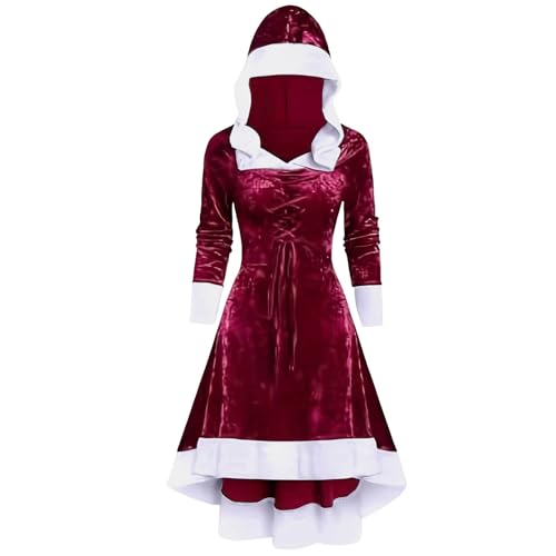 Weihnachtskleid Damen, Weihnachtsmann Kostüm Frau Miss Santa Kostüm A-Linie Midikleid Weihnachts Gothic Kleidung Weihnachtsfrau Kostüm Damen Weihnachten Santa Claus Lady Cosplay Party Kleider von Generisch