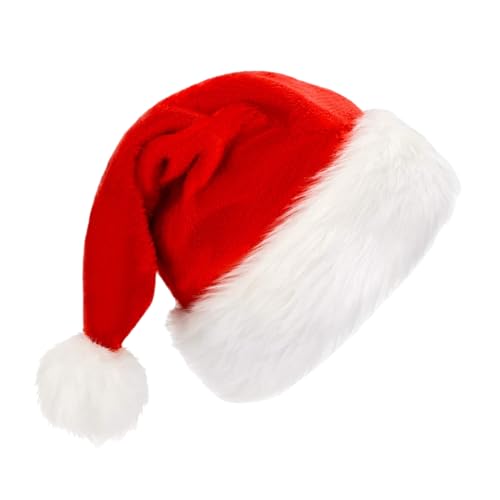 Weihnachtsmütze Kinder Baby Nikolausmütze Erwachsene Plüsch Rand Weihnachtsfeier Rote Santa Mütze Nikolaus Kostüm Warm Dicker Fellrand Weihnachtsmützen Weihnachtsmann Kostüm Mütze für Herren Damen (B) von Generisch