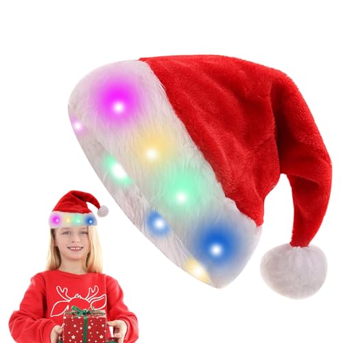 Weihnachtsmütze – beleuchtete Wintermütze – Plüsch-Weihnachtsmütze, lustige Weihnachtsmannmütze, Weihnachtsdekoration, Party-Kostüm-Zubehör für Erwachsene und Kinder von Generisch