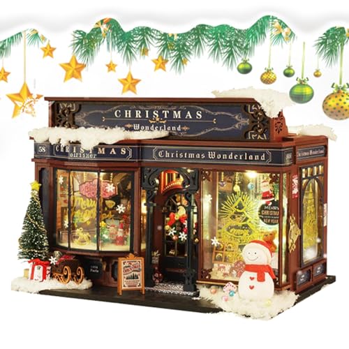 Weihnachtspuppenhaus – Miniatur-Weihnachtshäuser | Tiny House Kit Weihnachtshaus | Weihnachtsminiaturen-Puppenhaus-Kit, Miniaturhaus-Kit, Holzpuppenhäuser, kreativer Raum für Kinder und Erwachsene von Generisch