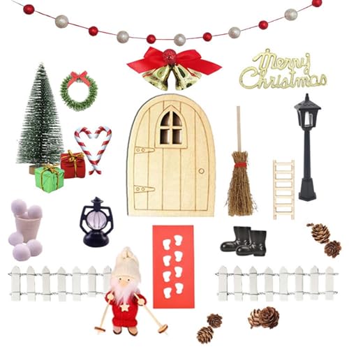 Weihnachtstor Mini Puppenhaus Fee Tor Weihnachtsdekoration Szene Raum Miniatur Wichtel Zubehör, Wichtelhaus Feentür, Weihnachtsdeko Elfentür für Kinder Geschenke, Wichteltür Komplettset (E) von Generisch