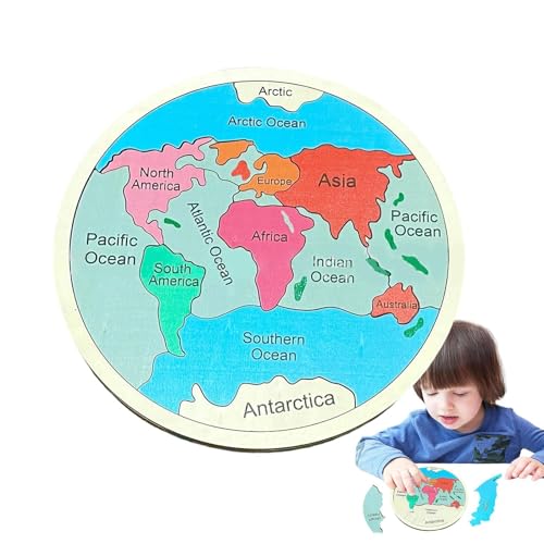 Weltkarten -Puzzle, Geographie -Puzzle, Hölzerne farbenfrohe Geographie -Jigsaw Puzzlespielzeug, Lernaktivitäten für Bildungsvorschulen, Hand-Augen-Koordinationspotenure für Kinder und Kinder von Generisch