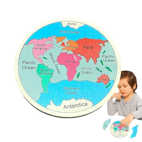 Weltkarten -Puzzle, Geographie -Puzzle,Bunte runde Geografische Weltkarte - Frühkindliche Entwicklungsspielzeug, Hand-Auge-Koordinationspotenure für Kinder und Kinder von Generisch