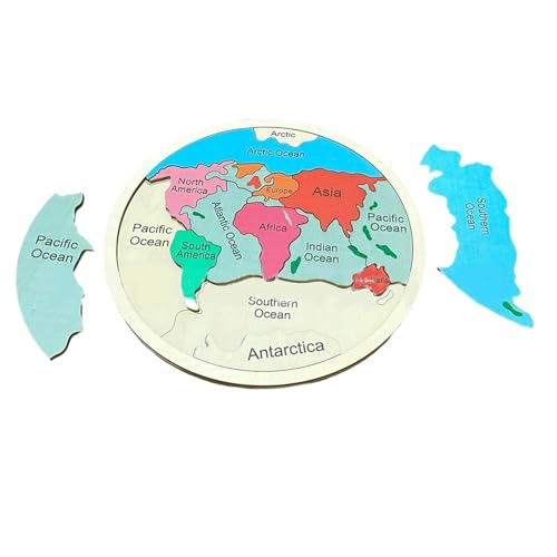 Weltkarten -Puzzle, Geographie -Puzzle - Bunte runde Geografische Weltkarte | Lernaktivität im Vorschulalter, Erkennung von Bildungsformplätzen für und Mädchen von Generisch