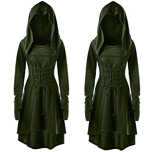 Wikinger Kostüm Damen Renaissance Kostüm Mit Kapuze Retro Cosplay Gothic Kleid Robe Zum Schnüren Mittelalter Kleid Langarm Mittelalter Kleidung Kostüm Kleid Für Halloween Karneval Faschingskostüme von Generisch