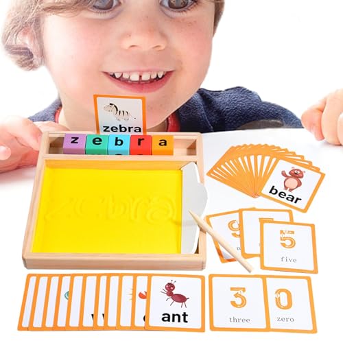 Wood Sand Tray | Kids Sand Writing Tray | Educational Sand Box Toys with Writing Pen, Preschool Letter Formation Toy for Children Aged 2 and Up, Fine Motor Skills Practice von Generisch