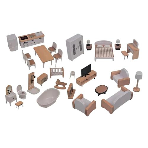 Wooden Doll House Furniture, Miniature Furniture Set, Doll House Decoration, Kids Doll House, Interactive Miniature Furniture for Dolls Houses, Ideal for Creative Play and Playhouse Accessories von Generisch