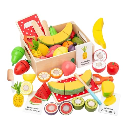 Wooden Kitchen Toys, Wooden Fruit Cutting Set, Pretend Play Kitchen Set, Wooden Play Food, Kids Cutting Fruit Toys, Wooden Pretend Play Accessories, Educational Play Food Set, Cutting Food Toys von Generisch