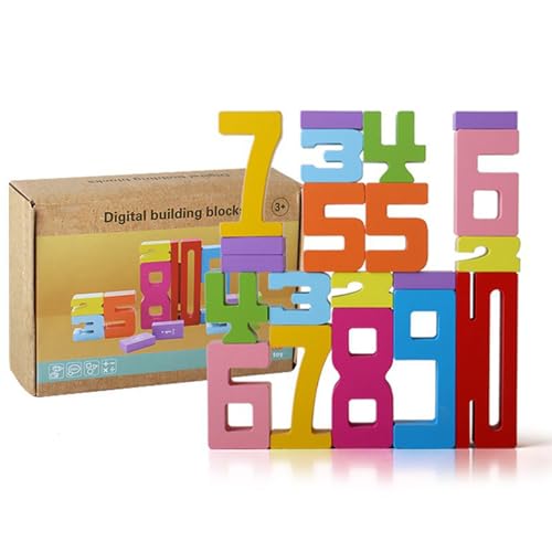 Wooden Number Building Blocks,Holz-Ziffer-Bauklötze, Holz-Stapel-Bauklötze, Sensorische Ziffernklötze, 1-10 Ziffernspiel Gleichgewichtswettbewerb, 3 Jahre Kinderspielzeug, Geschenk für von Generisch