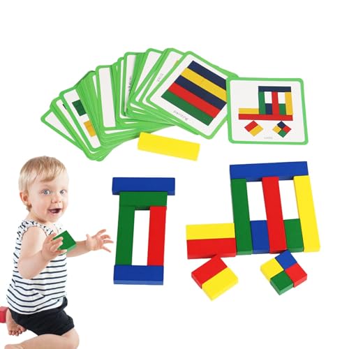 Wooden Pattern Blocks, Geometric Shapes Blocks with Cards, Preschool Educational Activity Development Toys, Wooden Pattern Blocks, Easy to Use, Portable for Kids Ages 3 and Up von Generisch