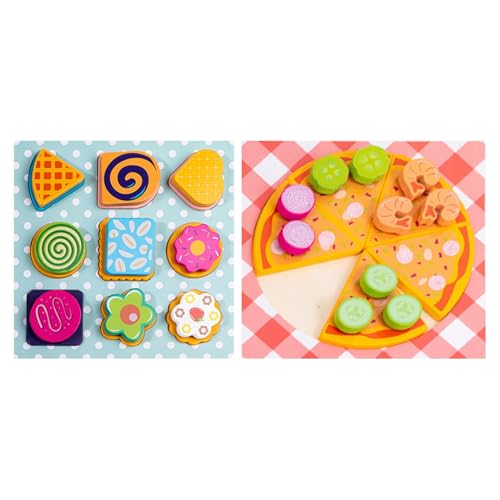 Wooden Pizza Counter Play Set | Pretend Play Food Kitchen Set | Pretend Dramatic Food | Cognitive Cookie Play Food Set | Interactive Pretend Play Food | Portable Pretend Play Food for Kids von Generisch