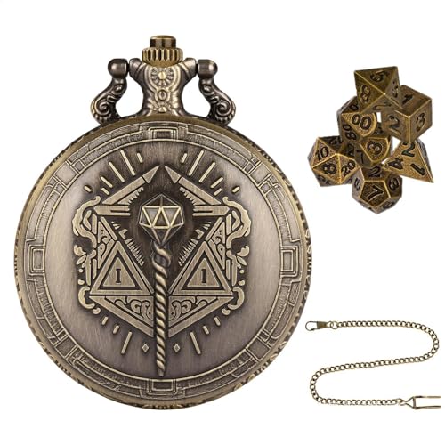 Würfel-Taschenuhr, Würfel-Set-Halskette,Tragbares Würfelset mit Taschenuhr-Muschelwürfelspielzeug - Winziges Brettspiel, 7-teilig, Metallwürfel, Steampunk-Würfel, Zubehör für Tischplatte von Generisch