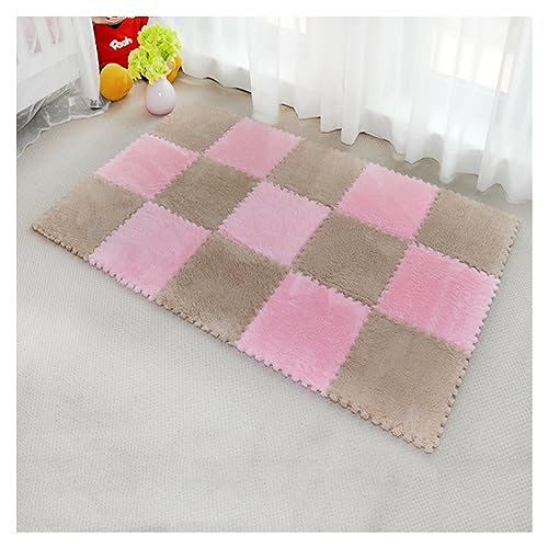 Zottelige weiche Schaumstoffmatten – 12 ineinandergreifende Teppichfliesen für Zuhause, Salon, Schlafzimmer, flauschige Teppiche, 30,5 x 30,5 cm, Puzzle-Spielmatten, Teppichbodenfliesen von Generisch