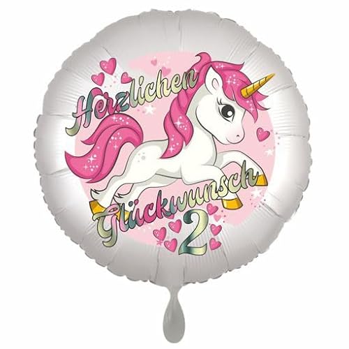 Zum 2. Geburtstag. Einhorn - Herzlichen Glückwunsch. Folienballon Rund, 45cm ohne Helium. von Generisch