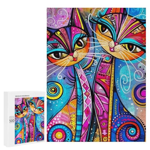 Zwei bunte Katzen mit aufwendigen Mustern, 500 Teile Tier, klassisches Holzpuzzle für Erwachsene Zwei bunte Katzen mit aufwendigen Mustern, 500 Teile Tier, klassisches Holzpuzzle für Erwachsene von Generisch