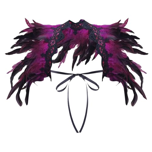 pfau kostüm damen, Feder Umhang Cape, Gothic federboa Achselzucken Schalkragen Cape Schal Choker Kragen fasching Kostüm Bühne Damen Feder Umhang Fliege Kragen Cape für Fasching Karneval Party Zubehör von Generisch