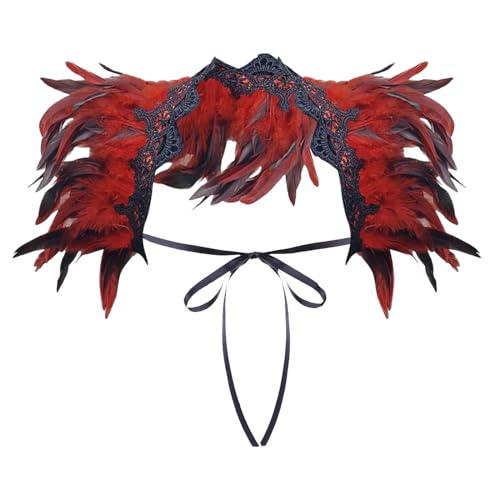 pfau kostüm damen, Feder Umhang Cape, Gothic federboa Achselzucken Schalkragen Cape Schal Choker Kragen fasching Kostüm Bühne Damen Feder Umhang Fliege Kragen Cape für Fasching Karneval Party Zubehör von Generisch