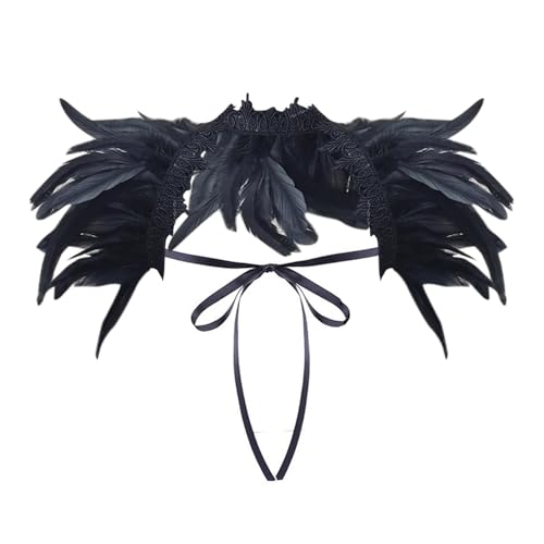 pfau kostüm damen, Feder Umhang Cape, Gothic federboa Achselzucken Schalkragen Cape Schal Choker Kragen fasching Kostüm Bühne Damen Feder Umhang Fliege Kragen Cape für Fasching Karneval Party Zubehör von Generisch