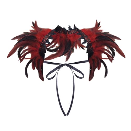 pfau kostüm damen, Feder Umhang Cape, Gothic federboa Achselzucken Schalkragen Cape Schal Choker Kragen fasching Kostüm Bühne Damen Feder Umhang Fliege Kragen Cape für Fasching Karneval Party Zubehör von Generisch