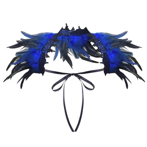 pfau kostüm damen, Feder Umhang Cape, Gothic federboa Achselzucken Schalkragen Cape Schal Choker Kragen fasching Kostüm Bühne Damen Feder Umhang Fliege Kragen Cape für Fasching Karneval Party Zubehör von Generisch