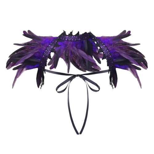 pfau kostüm damen, Feder Umhang Cape, Gothic federboa Achselzucken Schalkragen Cape Schal Choker Kragen fasching Kostüm Bühne Damen Feder Umhang Fliege Kragen Cape für Fasching Karneval Party Zubehör von Generisch