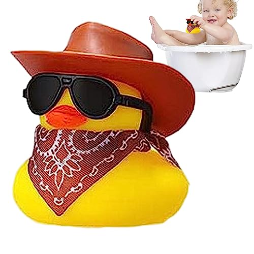 Coole Badeenten | Lustige Cowboy-Ente | Coole Rubber Ducks Sonnenbrille | Badeente Mit Cowboyhut | Auto-Ornamente Für Das Armaturenbrett | Badespielzeug-Schwimmente | Mini Gummi Enten von Genikeer