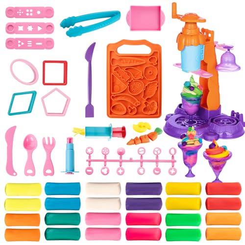 Genio Kids Knete Eismaschine Spielset - 47 Teile DIY Knete EIS-Set mit Swirl-Funktion, Zubehör & Formen - Knetwerkzeug 720 g Kinderknete 47 Stück Knetset Knetmasse Geschenk Mädchen & Junge Genio Kids Knete Eismaschine Spielset - 47 Teile DIY Knete EIS-Set mit Swirl-Funktion, Zubehör & Formen - Knetwerkzeug 720 g Kinderknete 47 Stück Knetset Knetmasse Geschenk Mädchen & Junge von Genio Kids