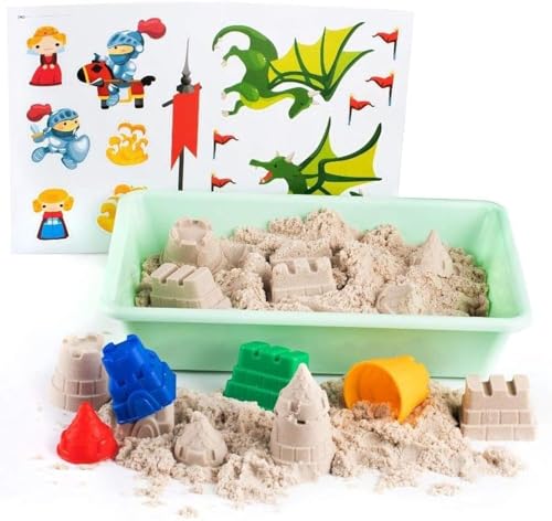 Knetsand Castle Set - 1 kg Magic Sand, 4 Sandknete Burgenförmchen Zubehör - Magischer Knete Sand Geschenke für Kinder, Mädchen und Jungen von Genio Kids