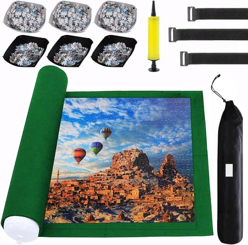 Puzzle Mat Roll Up for 3000 2000 1500 Pieces Jigsaw Puzzles, Large Portable Pad Table Non-Slip Board Saver Mats with 6 Sorting Trays, Inflatable Tube, 3 Straps, Keeper Storage Bag, Adults Kids Gifts von Genovega