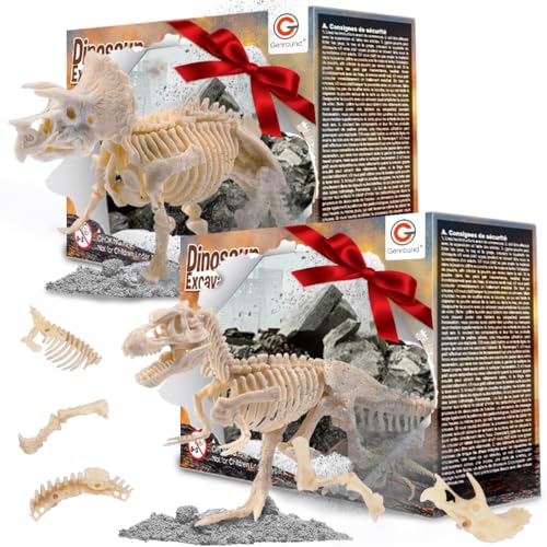 Genround Toy Dino Ausgrabungsset, Ausgrabungsset T-Rex & Triceratops, Ausgrabungsset für Kinder ab 6, Ausgraben von Dinosaurier-Fossilien mit Hammer & Meißel von Genround