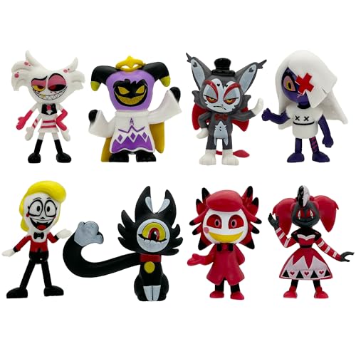 Gensly 8Pcs Hazbin Figures Hazbin Spielfiguren Alastor,Angel Dust,Husk,Oneeyed Cat Figuren Sammlerstücke Dekorationen Geschenke für Kinder von Gensly