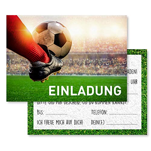 Gentle North 15 x Fussball Einladungskarten Kindergeburtstag (Größe A6) - Coole Fußball Einladung zum Kinder Geburtstag für Jungen und Mädchen - Witzige Einladungskarte zur Geburtstagsfeier - Schuss von Gentle North