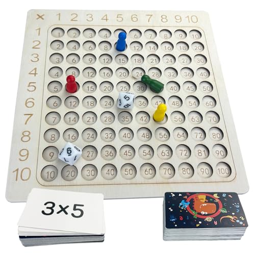 Gentpovth hölzerne Montessori Mathe Lernbrett Spielzeug,Mathe Kinder Lernspielzeug Geschenk,Lernen Spiel für Mathematische Manipulationen,mit 100 Multiplikationskarten,Lernen leichtgemacht von Gentpovth