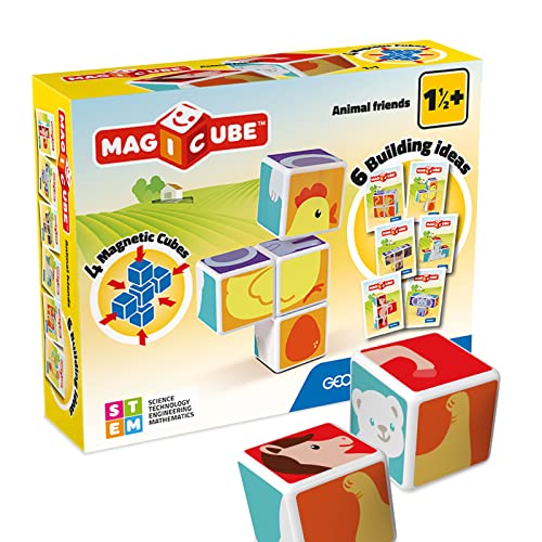 Geomag 132 MAGICUBE Animal Friends Konstruktionsspielzeug, 4 magnetische Teile, 3 Zusatzkarten, bunt von Geomag